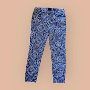 Charter Club Bristol Skinny Ankle Blue and White Pattern Print Jeans Size 8